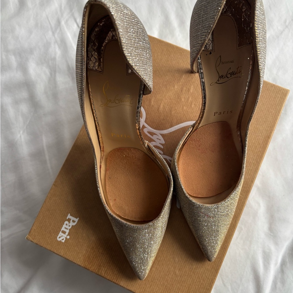 Christian Louboutin Silver Heels with Sparkly Finish